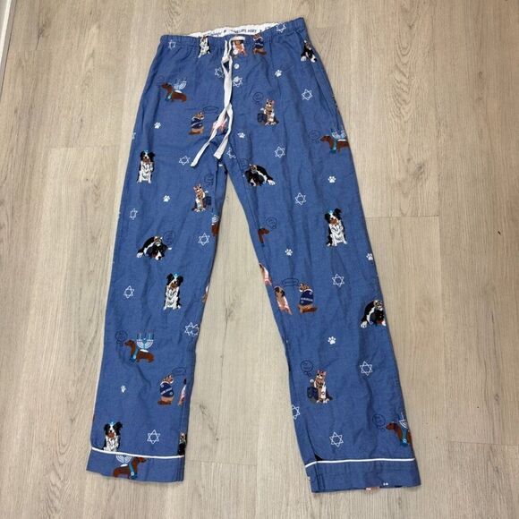 PJ Salvage Hanukkah Cats and Dogs Cotton Flannel Pajama Set Womens Small Blue - Picture 4 of 6